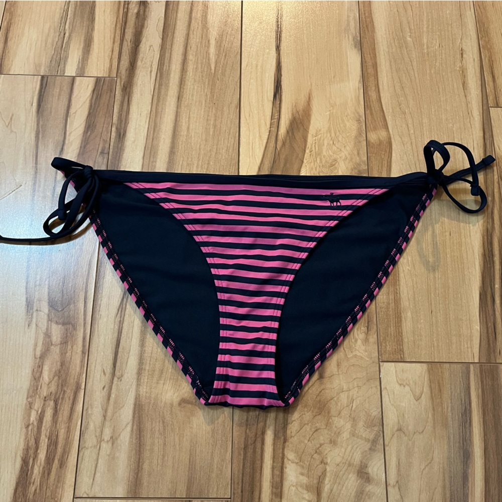 Abercrombie & Fitch Swim Side Tie Bikini Bottom Pink/Blue Stripe moose logo Y2K